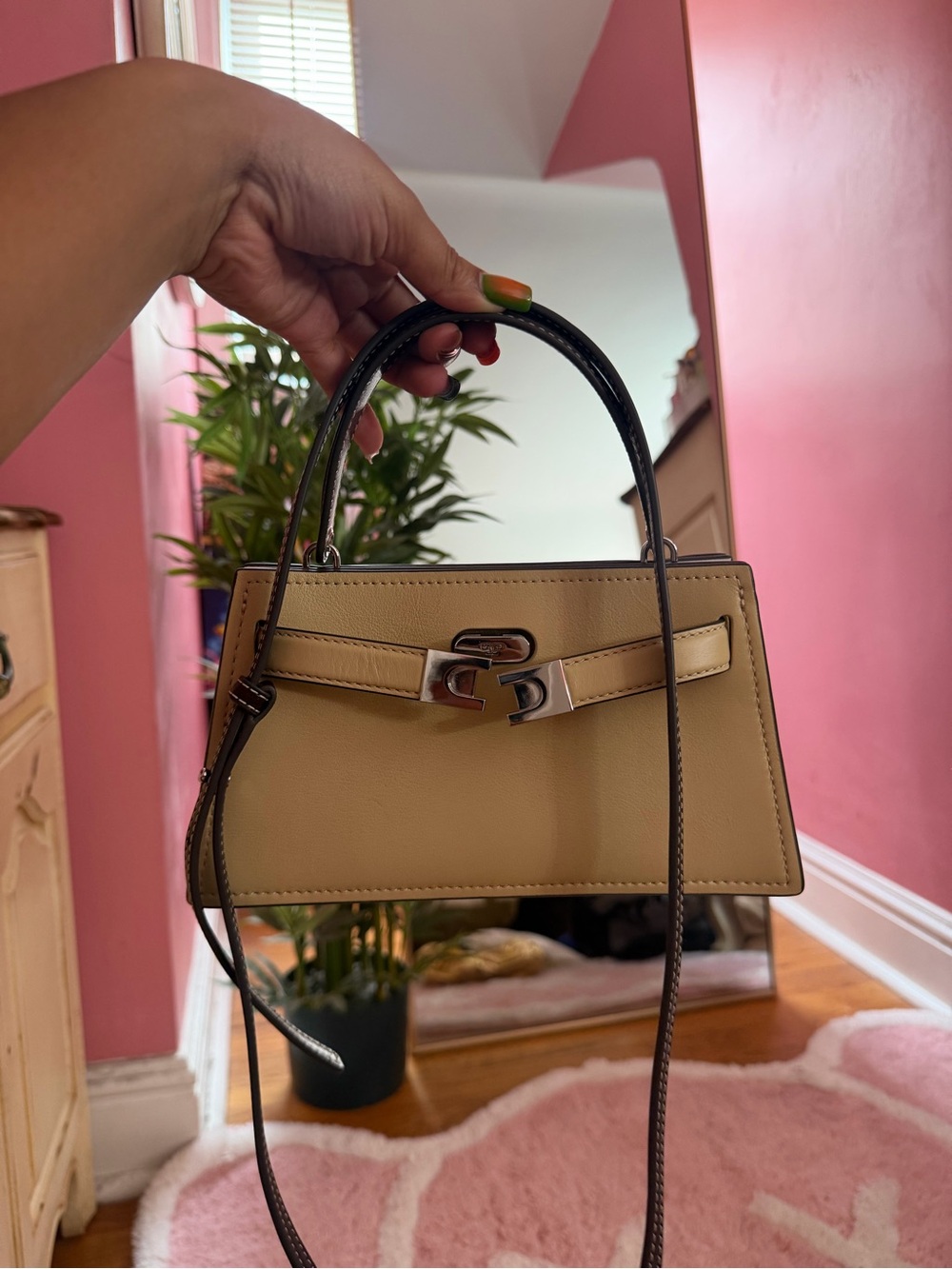 Tory Burch Beige Mini Top-Handle Bag with Dark Trim